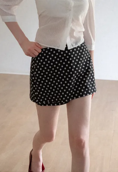 Polka Dot Print High Waist A Line Skirt