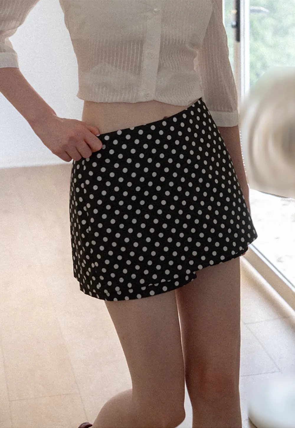 Polka Dot Print High Waist A Line Skirt