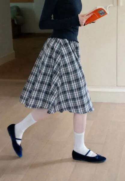 Plaid Print A Line Midi Skirt