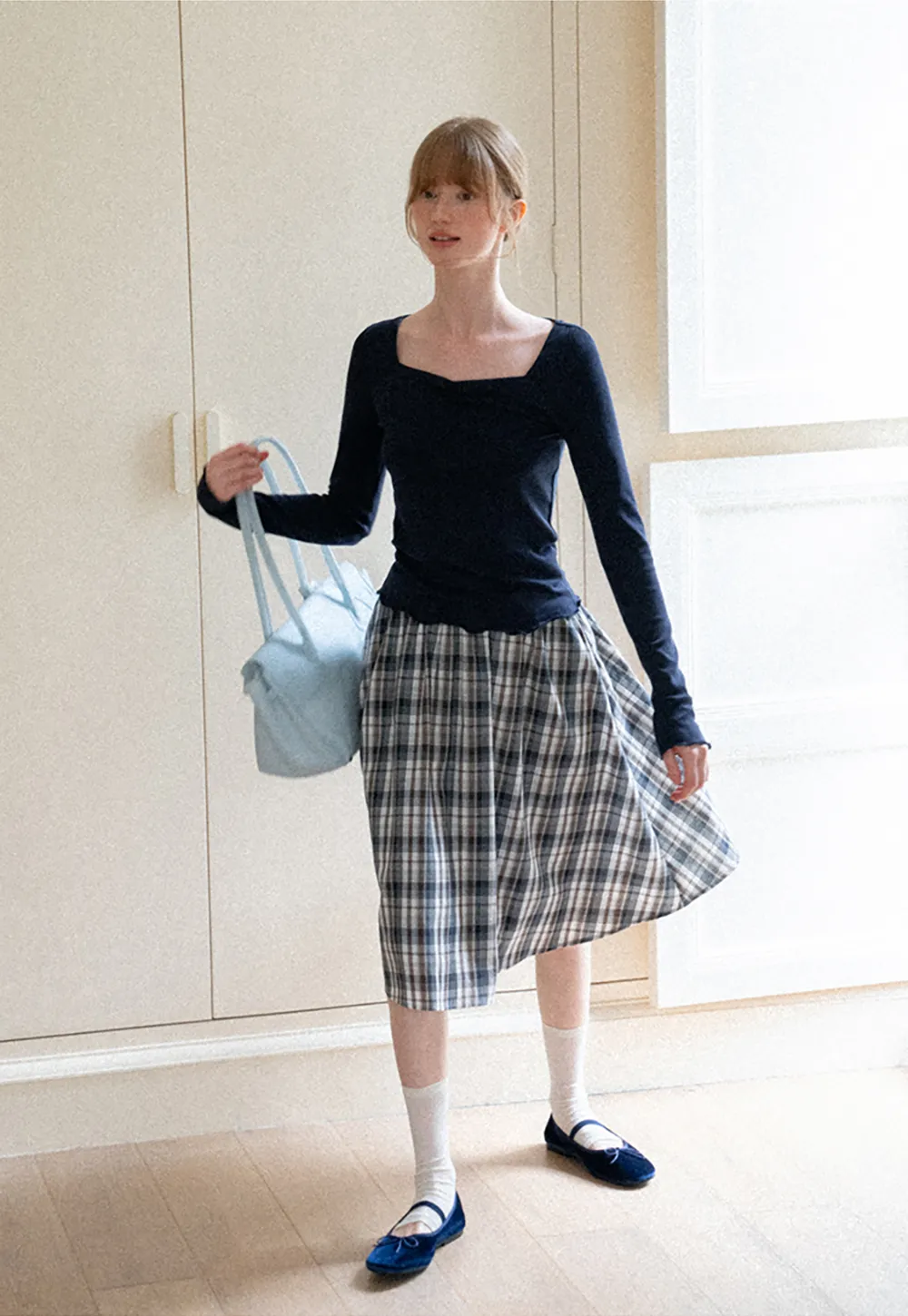 Plaid Print A Line Midi Skirt