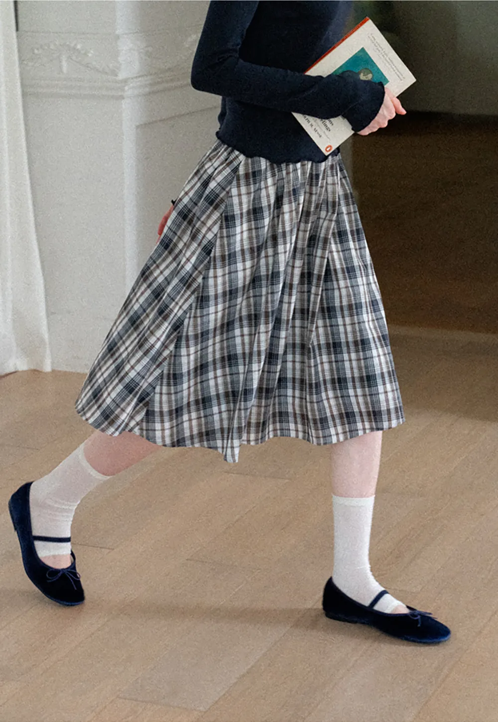 Plaid Print A Line Midi Skirt
