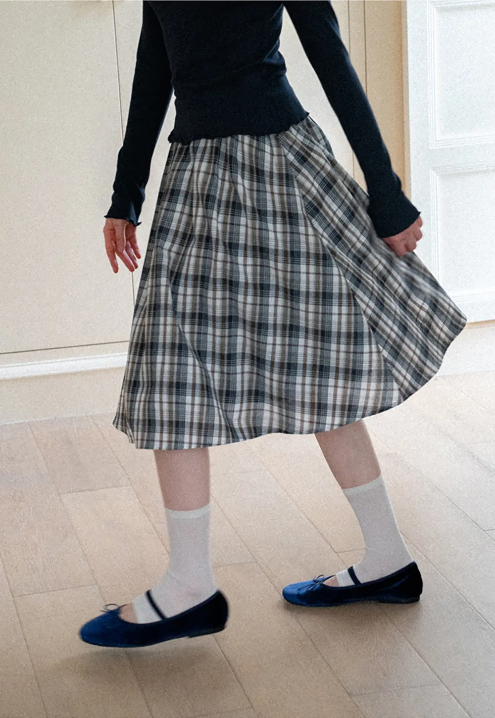 Plaid Print A Line Midi Skirt