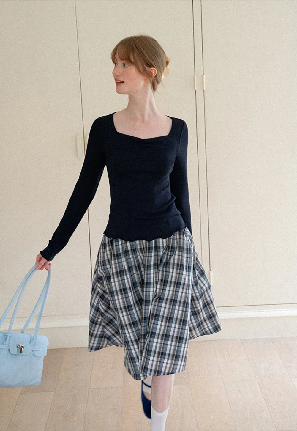 Plaid Print A Line Midi Skirt