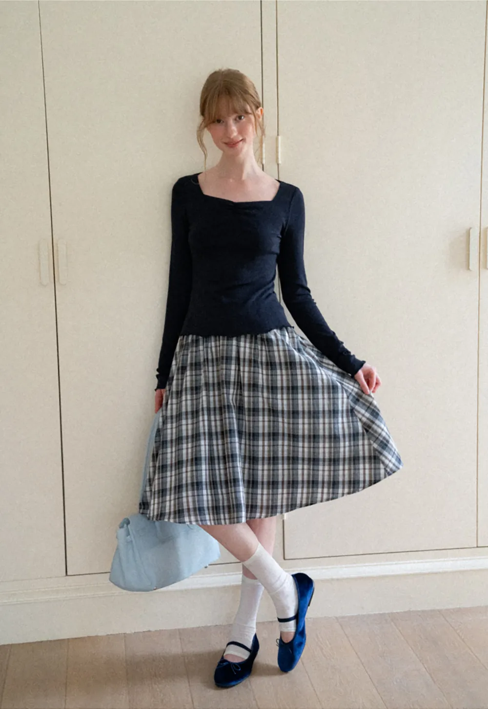 Plaid Print A Line Midi Skirt