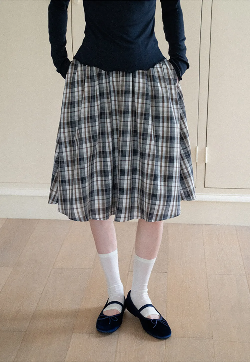 Plaid Print A Line Midi Skirt
