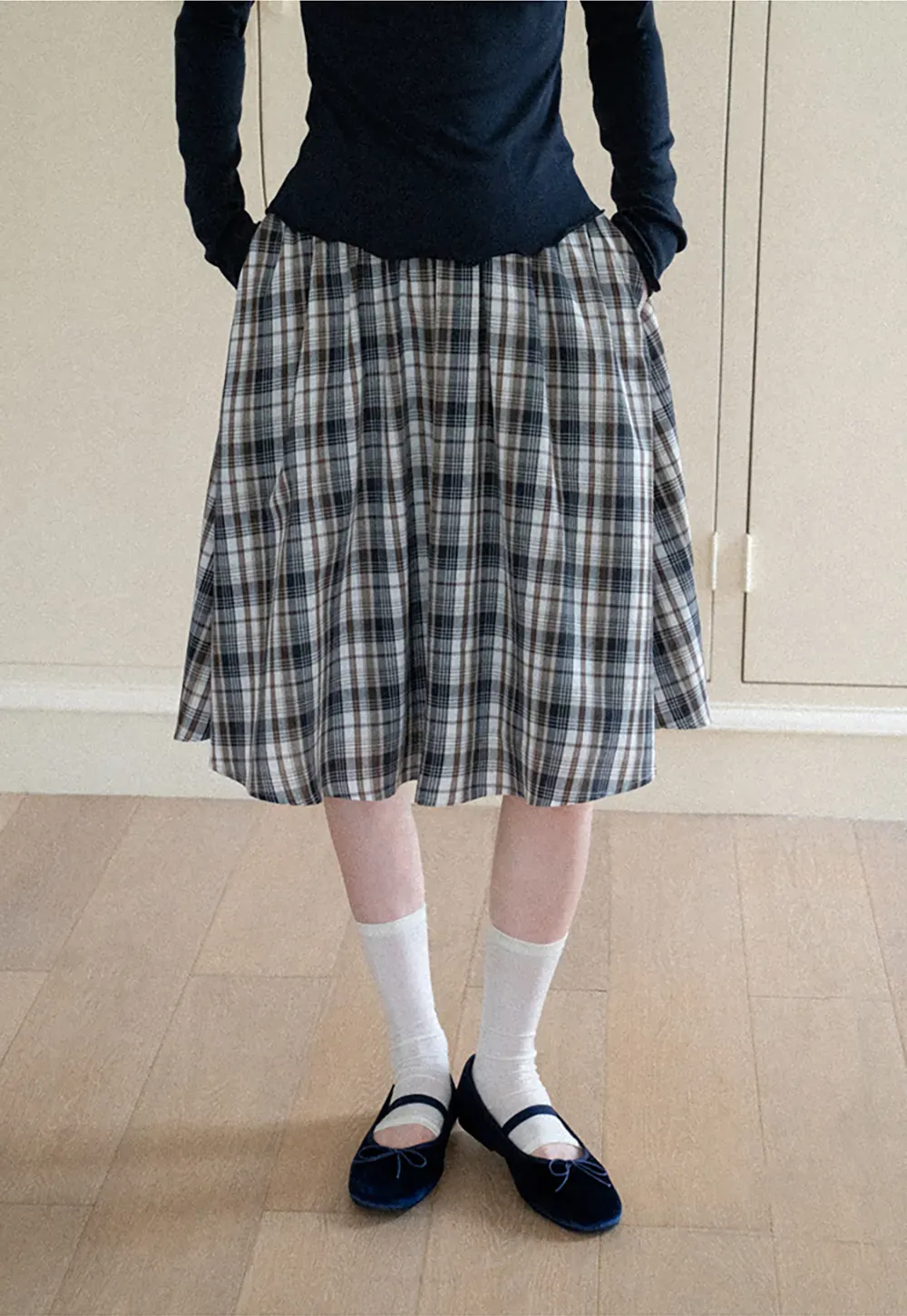 Plaid Print A Line Midi Skirt