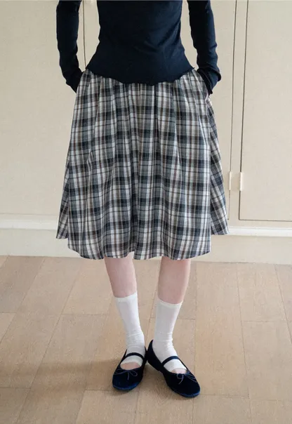 Plaid Print A Line Midi Skirt