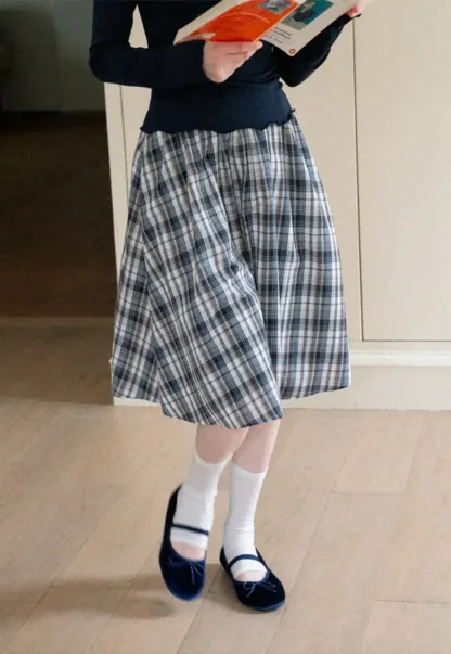 Plaid Print A Line Midi Skirt