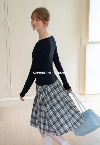 Plaid Print A Line Midi Skirt
