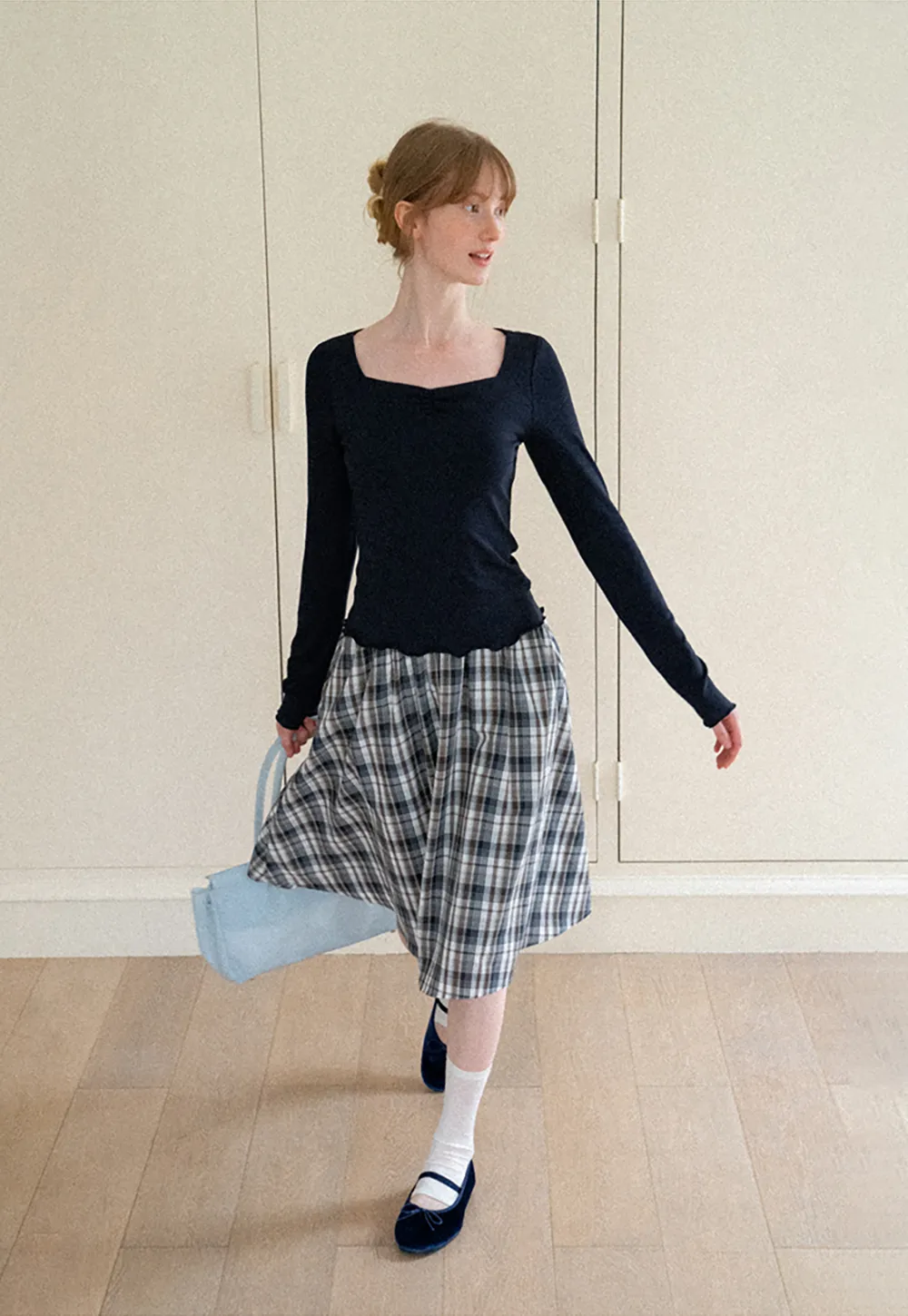 Plaid Print A Line Midi Skirt