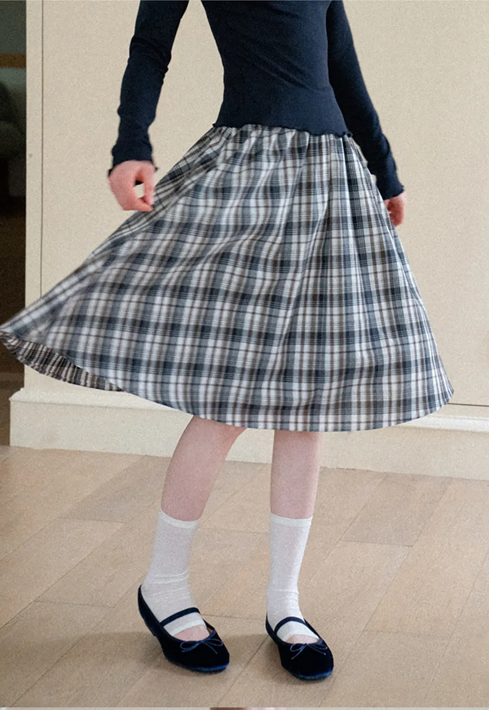 Plaid Print A Line Midi Skirt