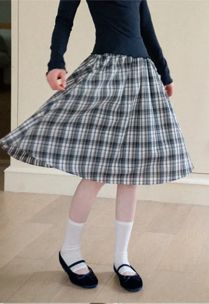 Plaid Print A Line Midi Skirt