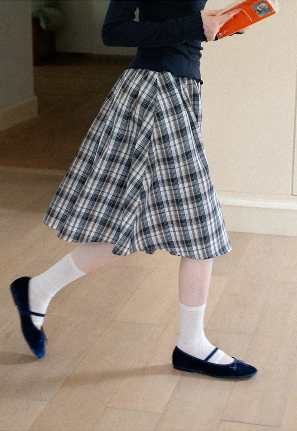 Plaid Print A Line Midi Skirt