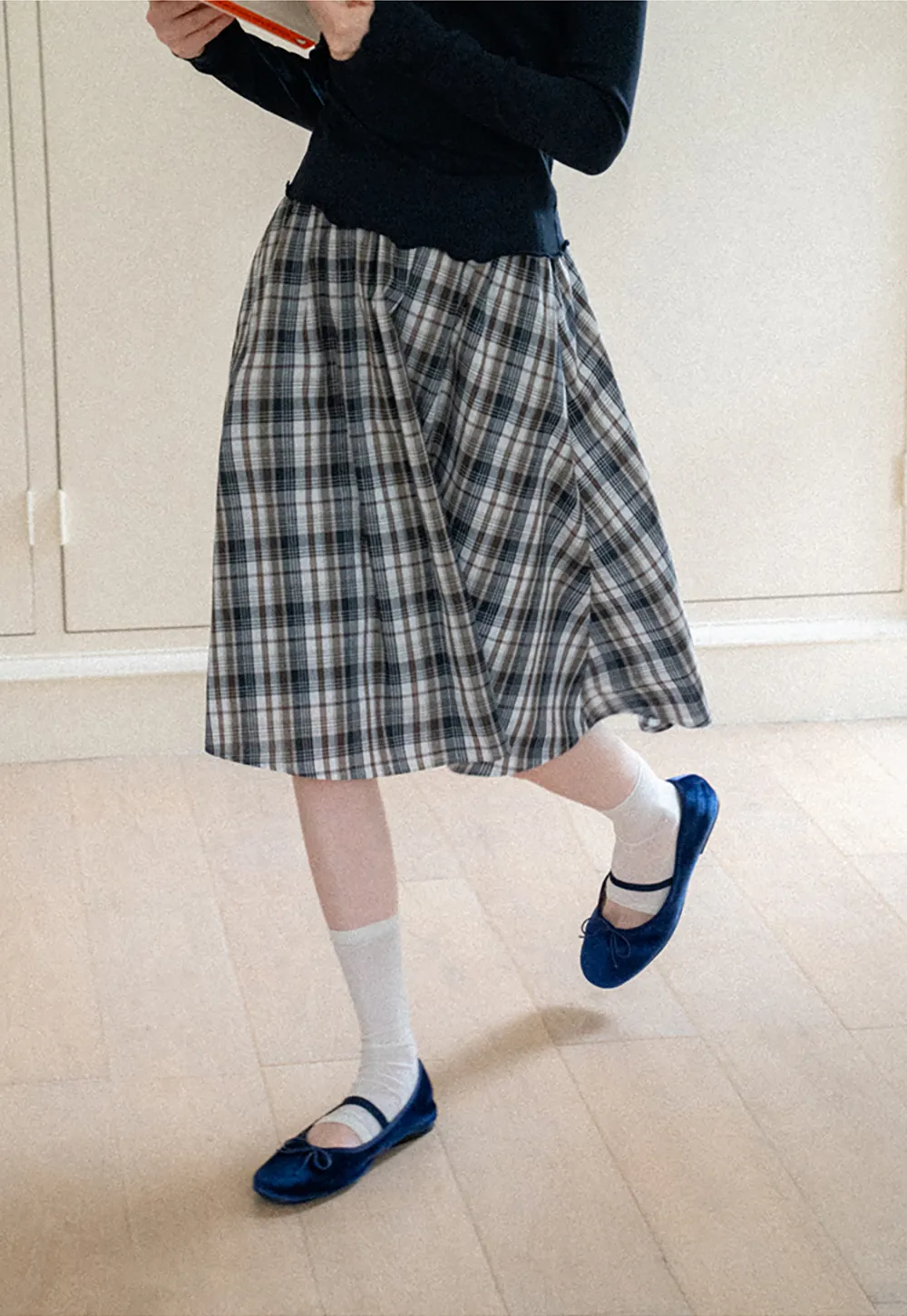 Plaid Print A Line Midi Skirt