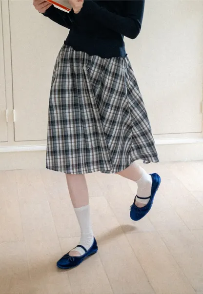 Plaid Print A Line Midi Skirt