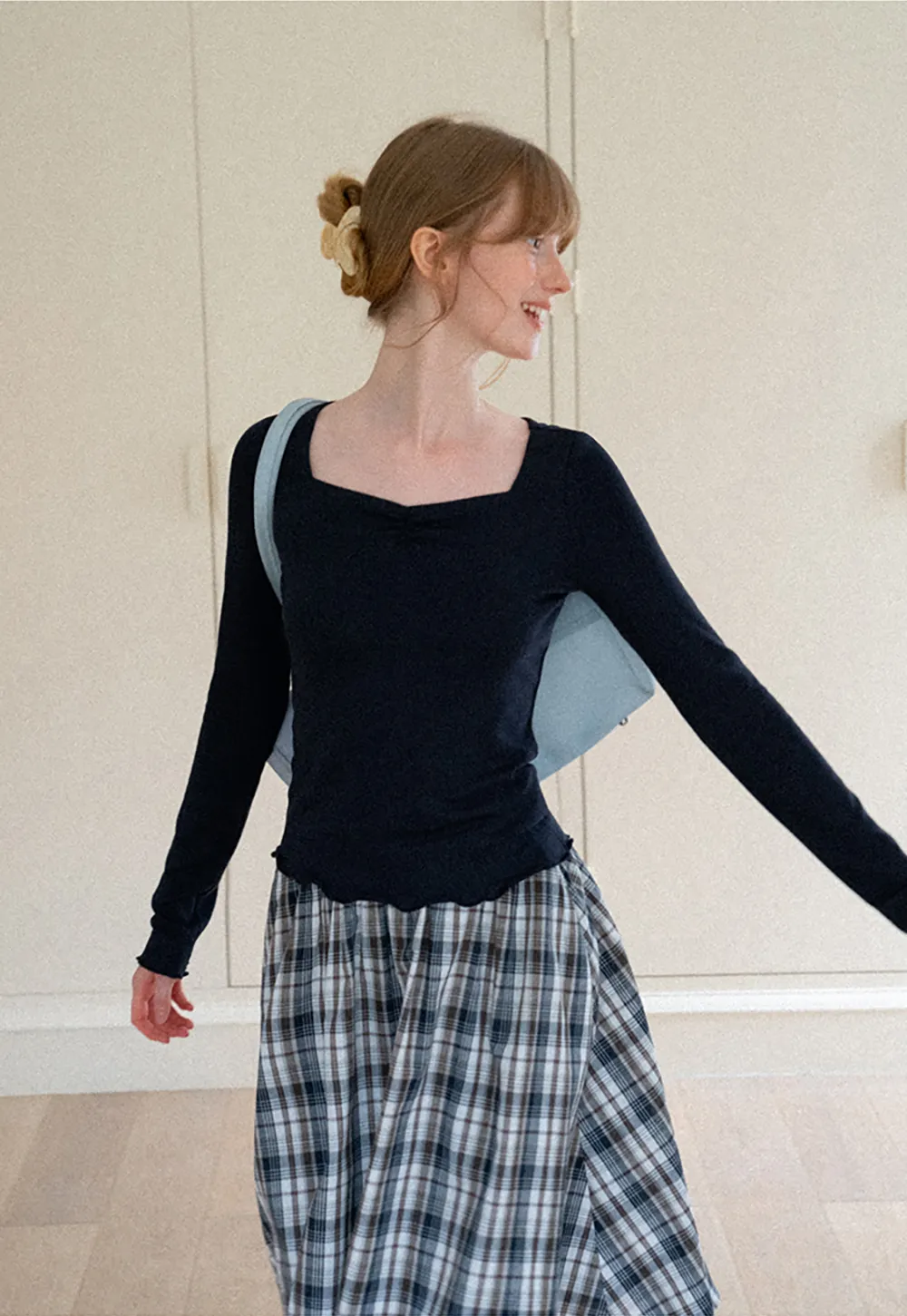 Plaid Print A Line Midi Skirt