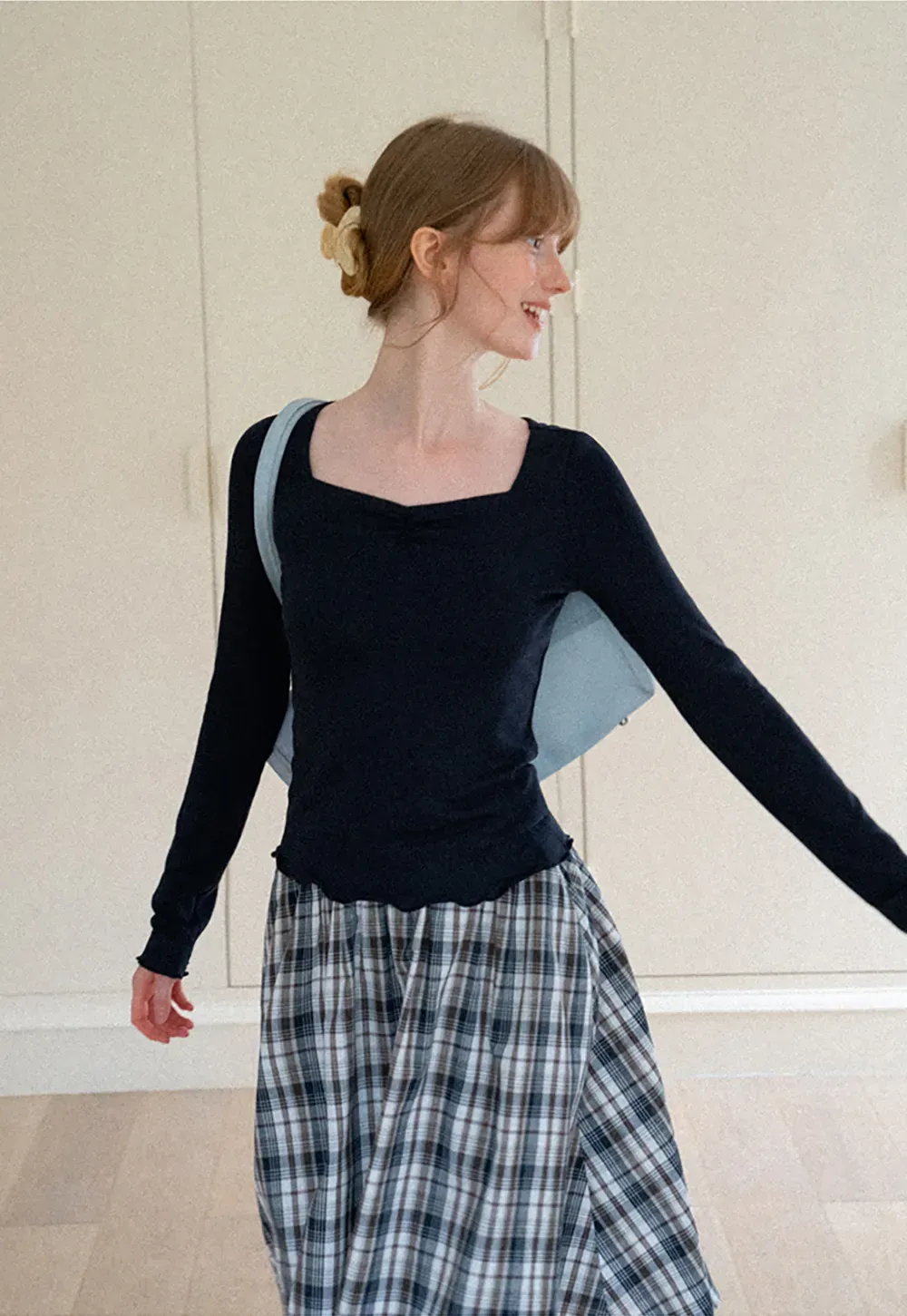 Plaid Print A Line Midi Skirt