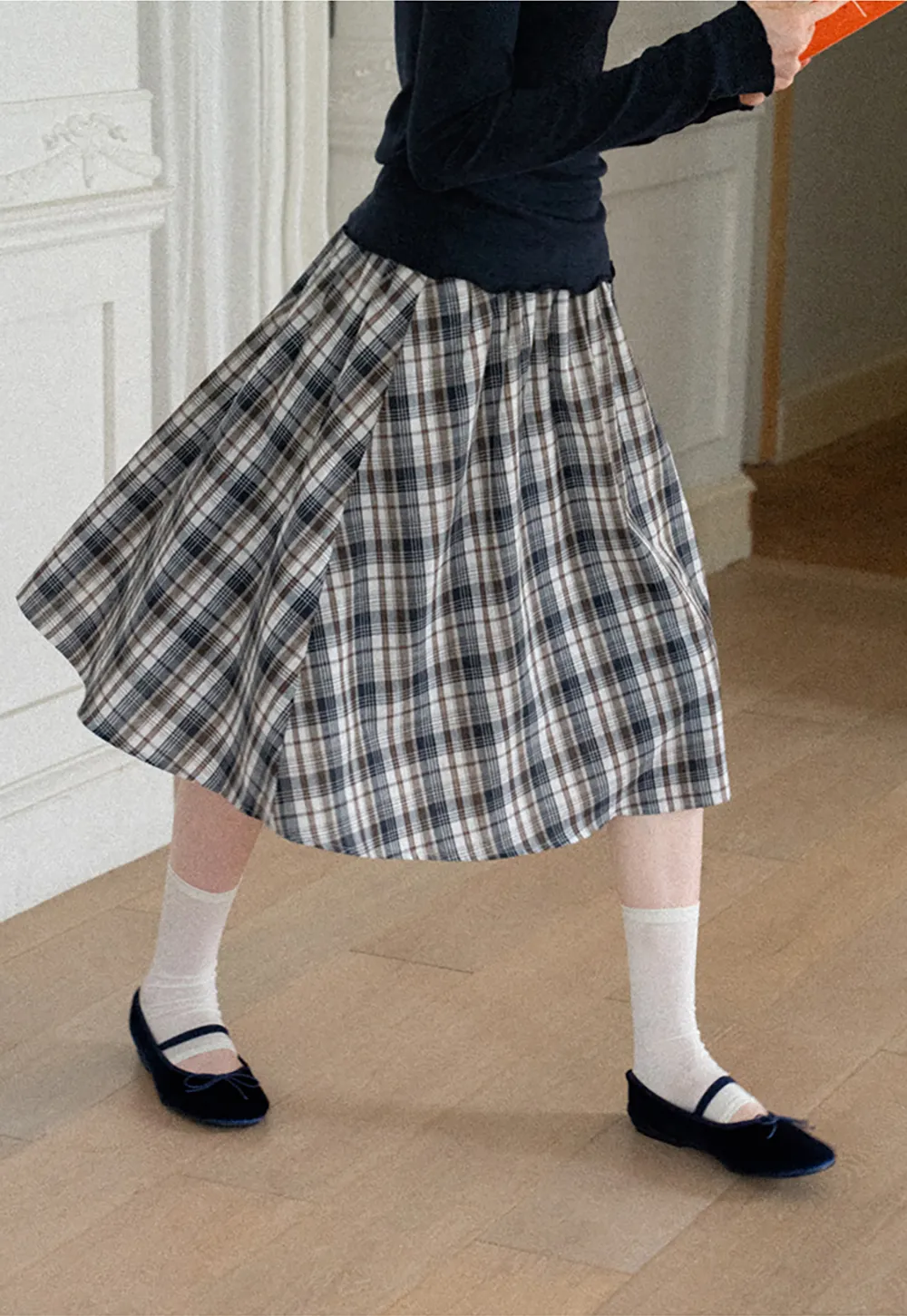Plaid Print A Line Midi Skirt