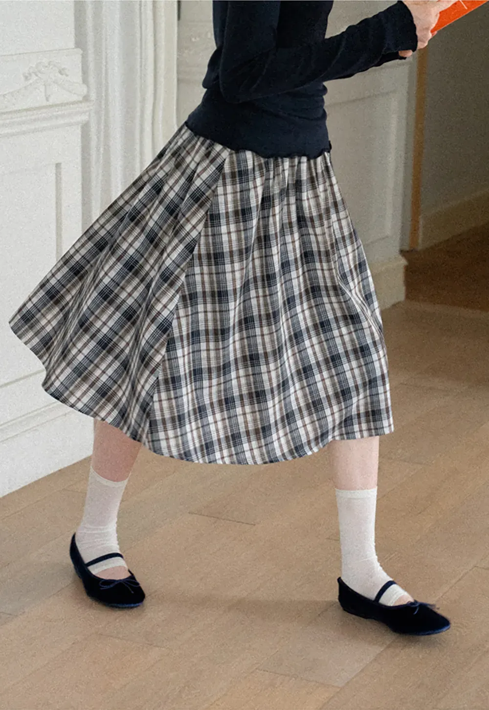 Plaid Print A Line Midi Skirt