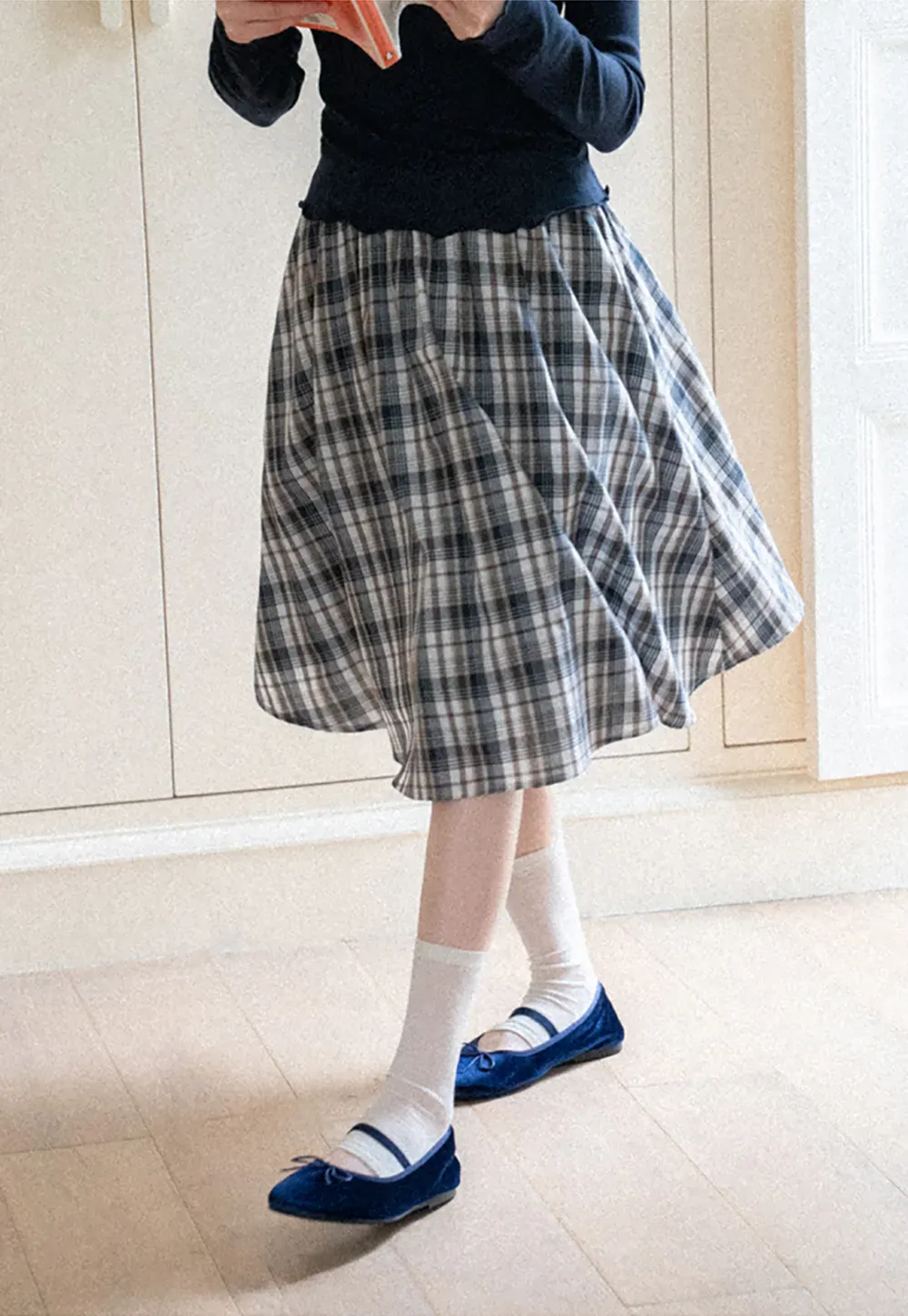 Plaid Print A Line Midi Skirt