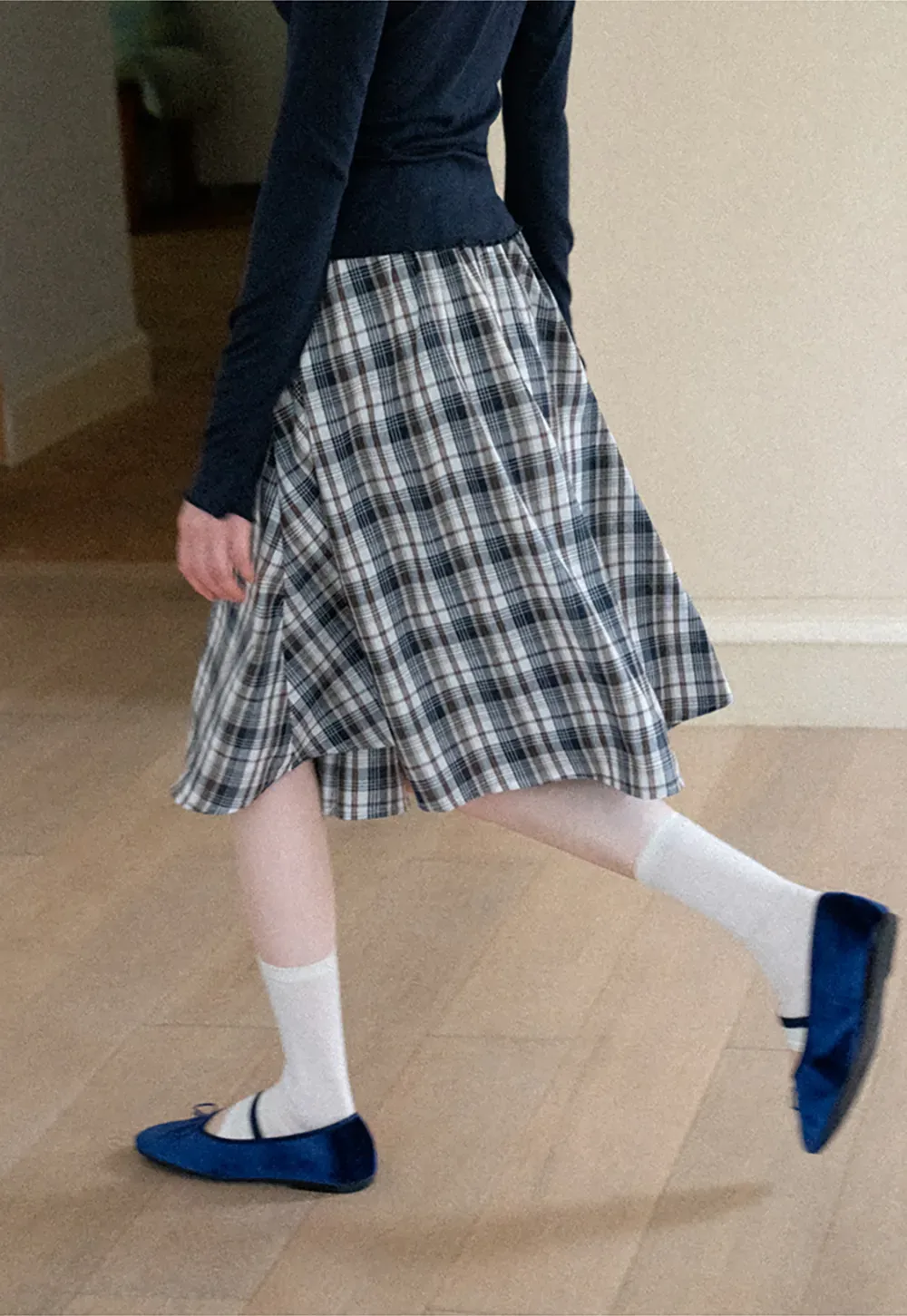 Plaid Print A Line Midi Skirt