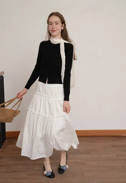 Tiered Pleated Midi Skirt