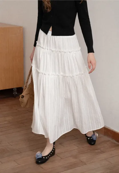 Tiered Pleated Midi Skirt