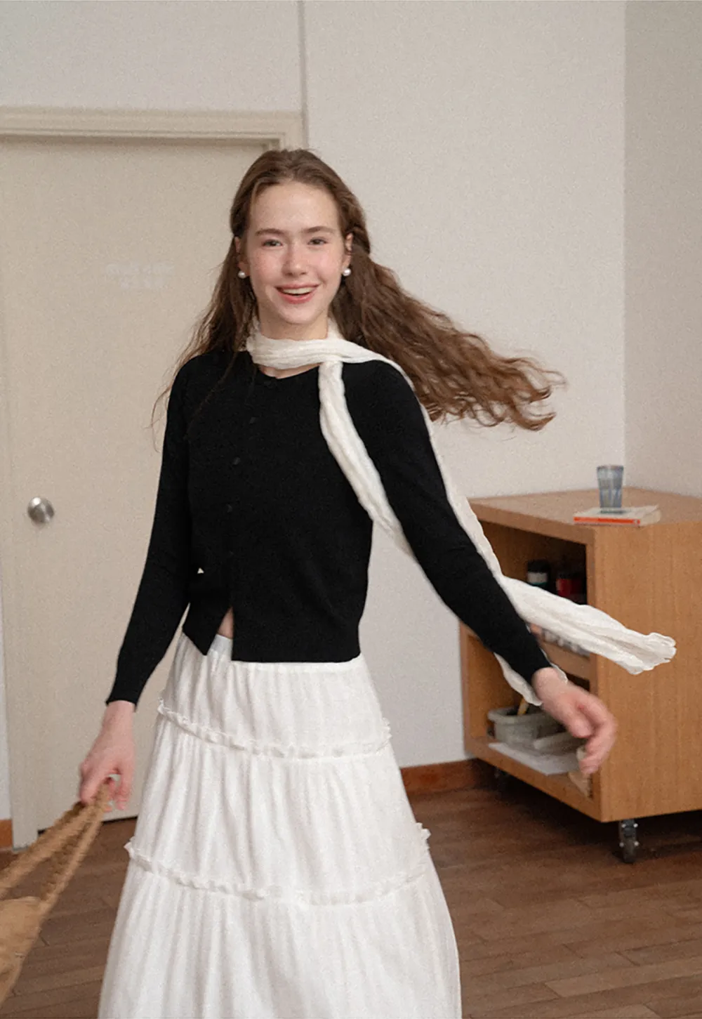 Tiered Pleated Midi Skirt