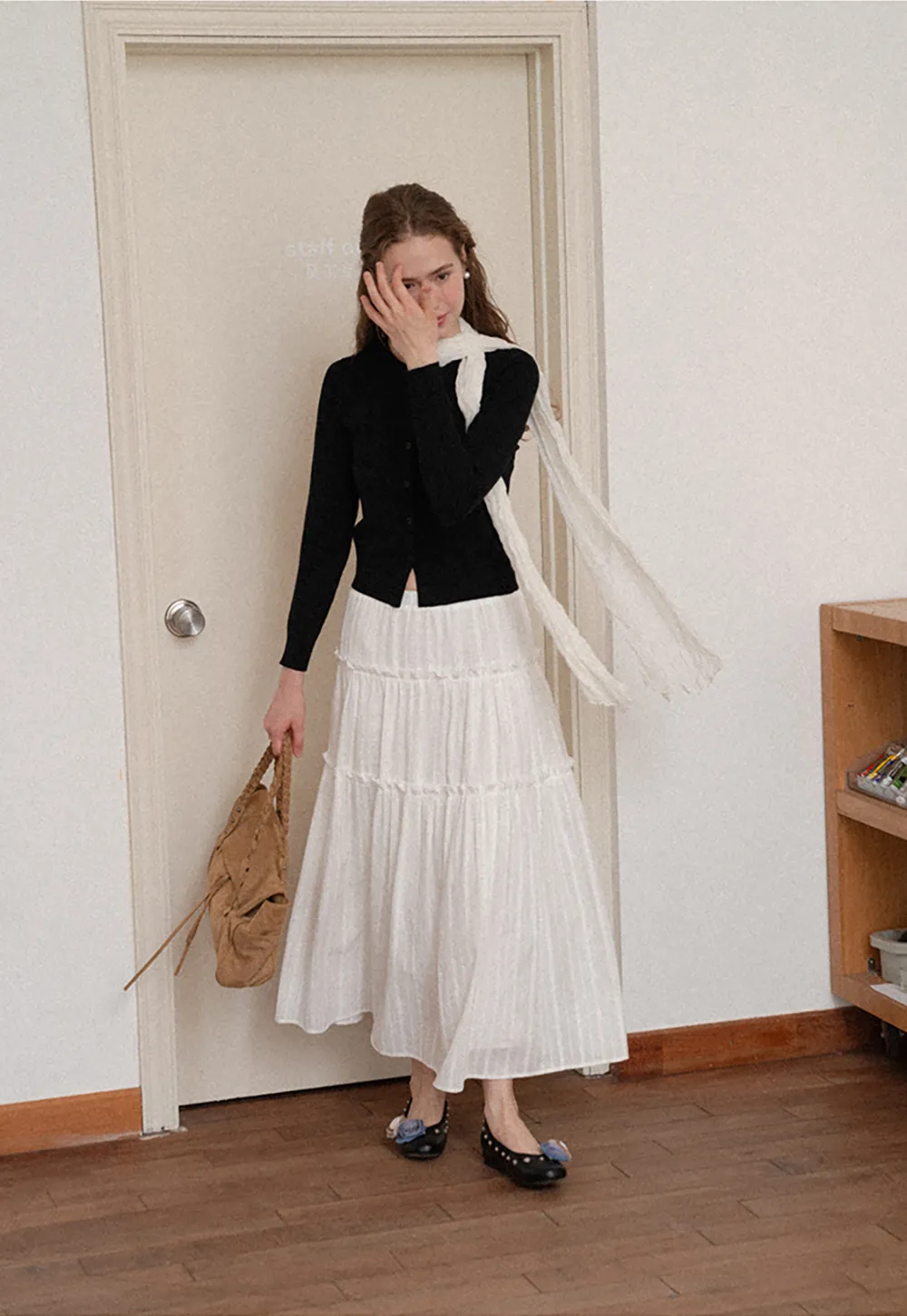 Tiered Pleated Midi Skirt
