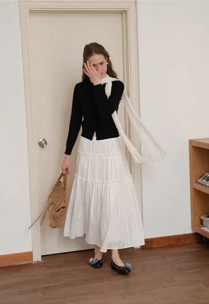 Tiered Pleated Midi Skirt