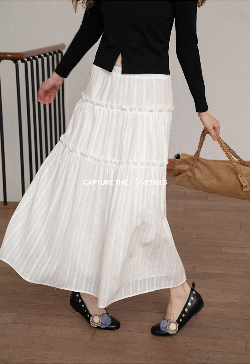 Tiered Pleated Midi Skirt