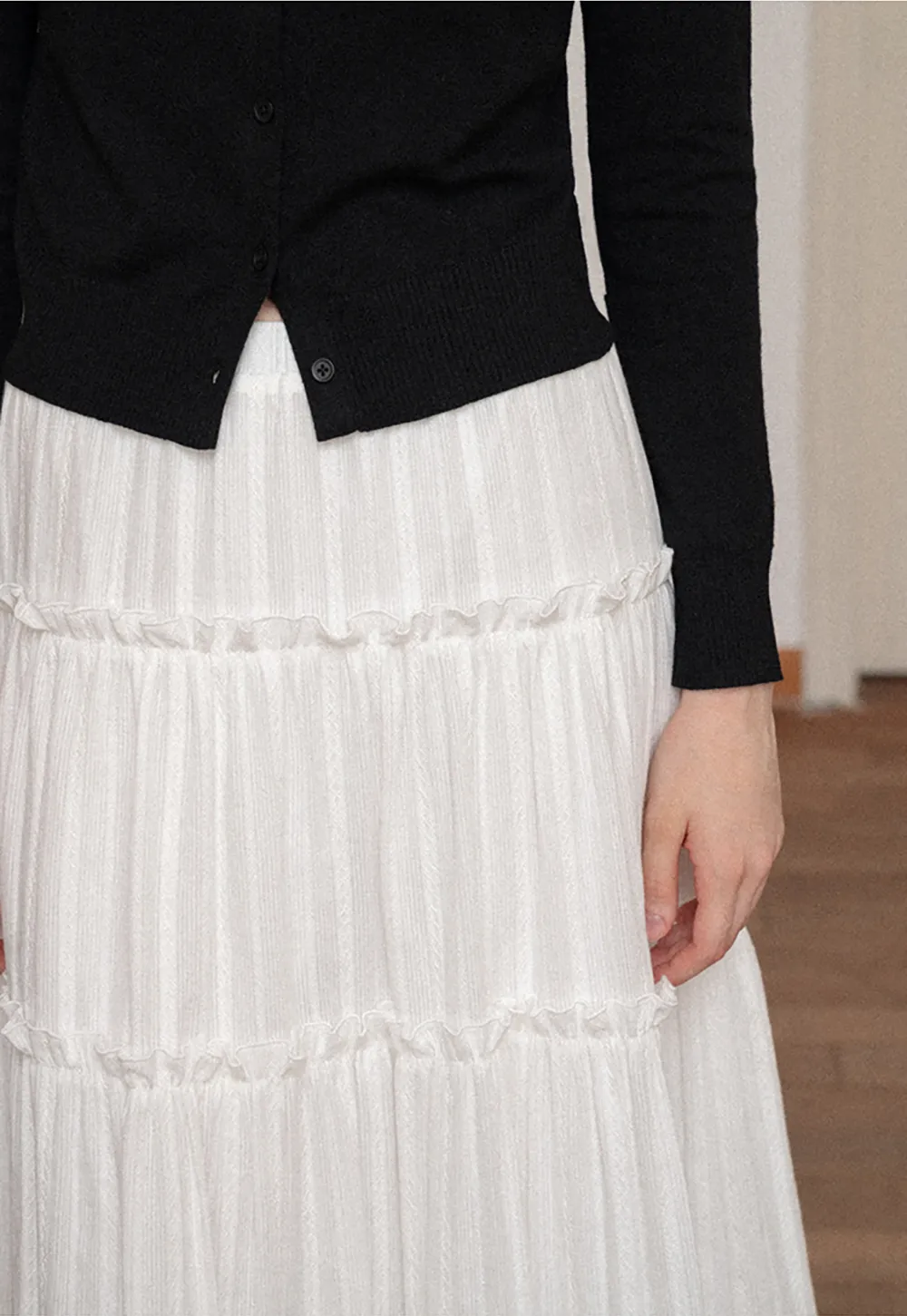 Tiered Pleated Midi Skirt