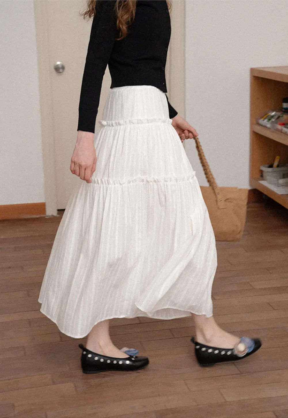 Tiered Pleated Midi Skirt