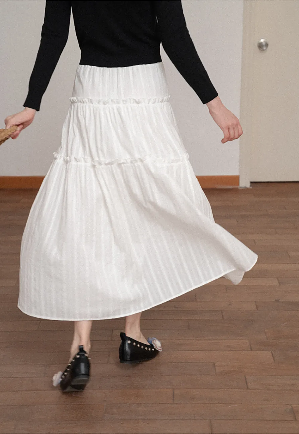 Tiered Pleated Midi Skirt