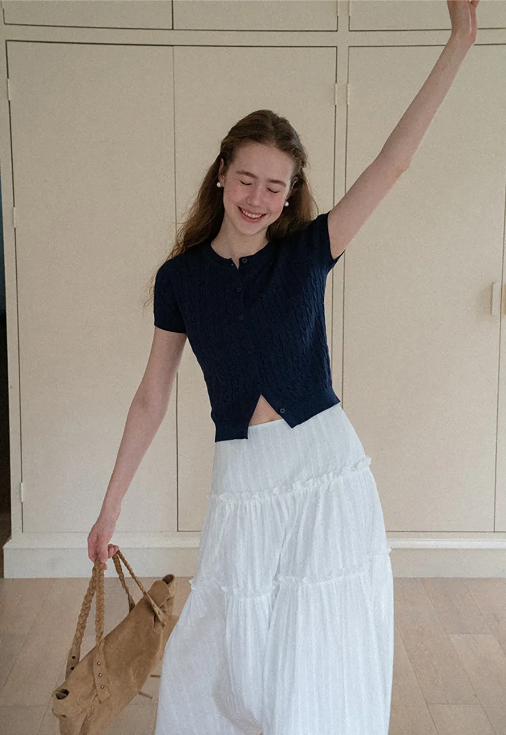 Tiered Pleated Midi Skirt