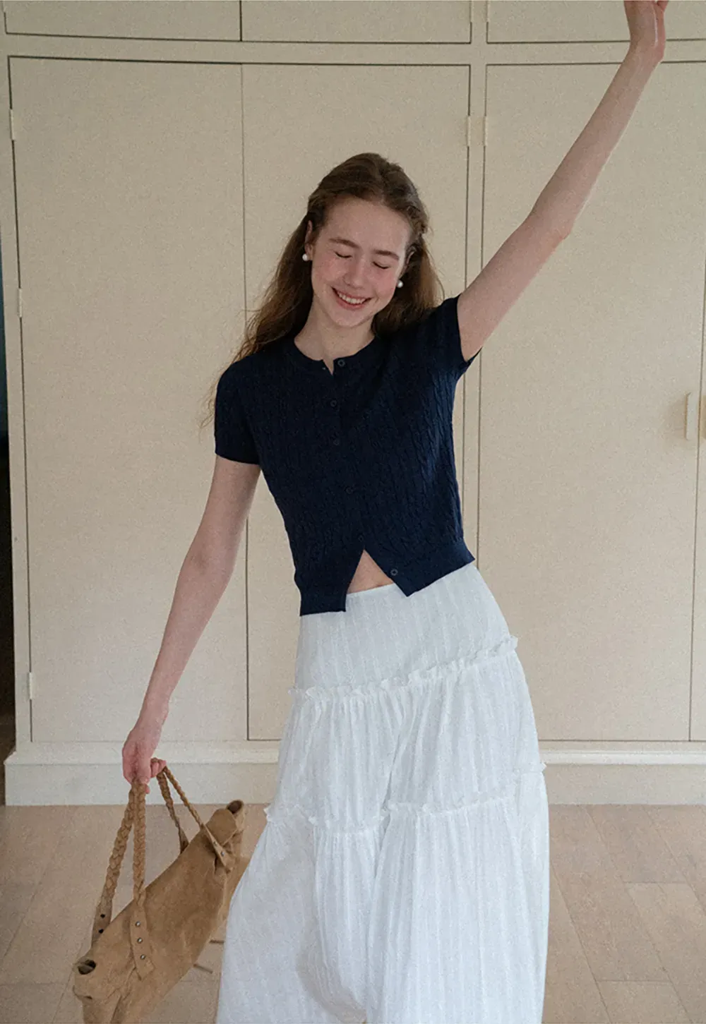 Tiered Pleated Midi Skirt