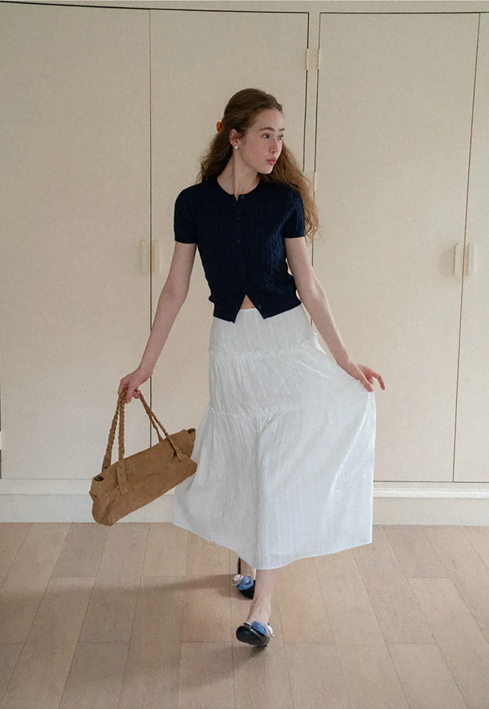 Tiered Pleated Midi Skirt