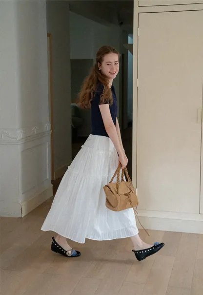 Tiered Pleated Midi Skirt