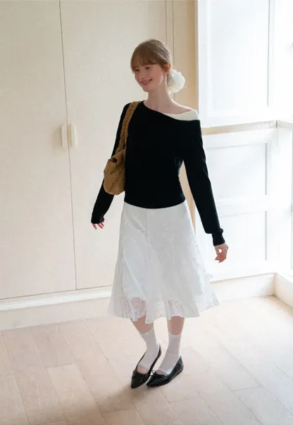 Textured Lace A Line Skirt