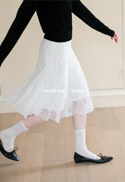 Textured Lace A Line Skirt