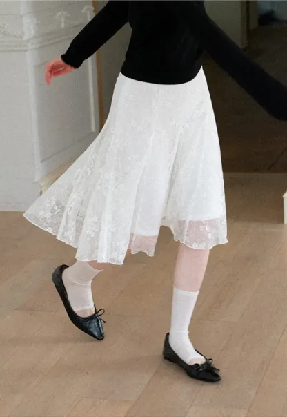 Textured Lace A Line Skirt
