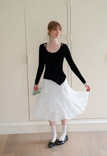 Textured Lace A Line Skirt
