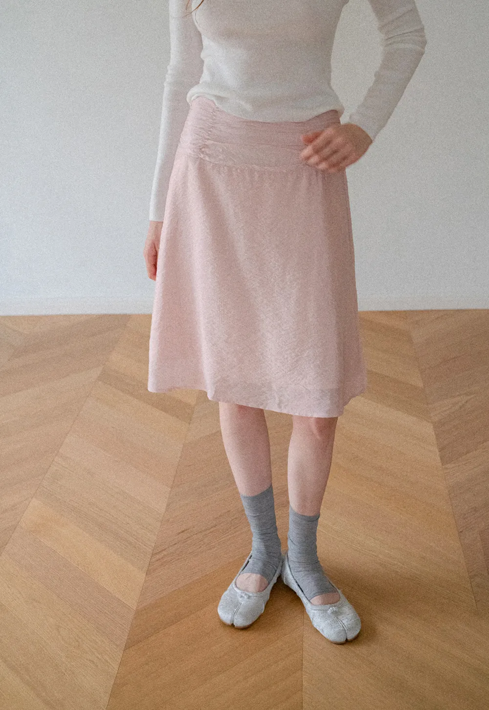 Textured A-Line Skirt with Gathered Waistband