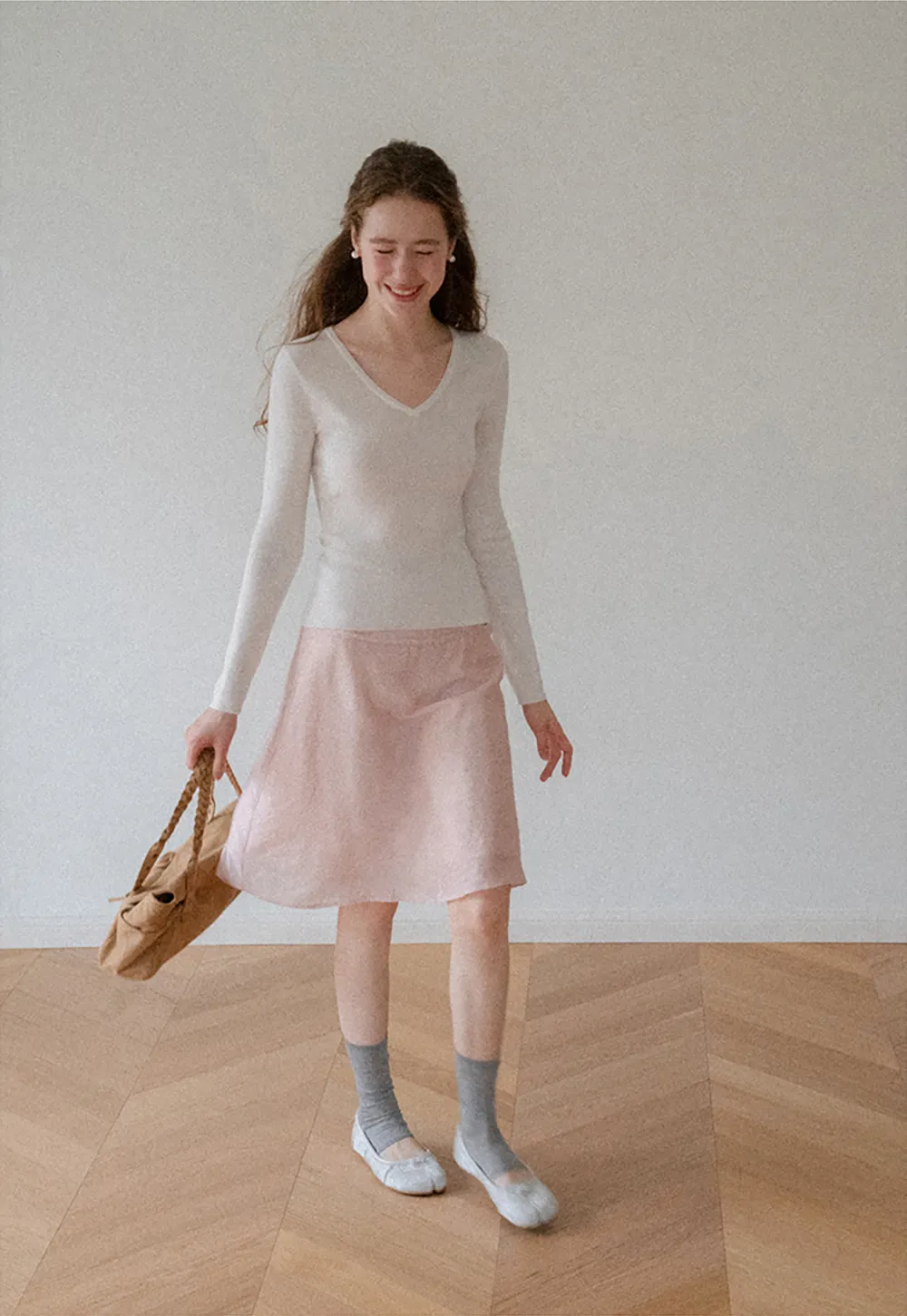Textured A-Line Skirt with Gathered Waistband