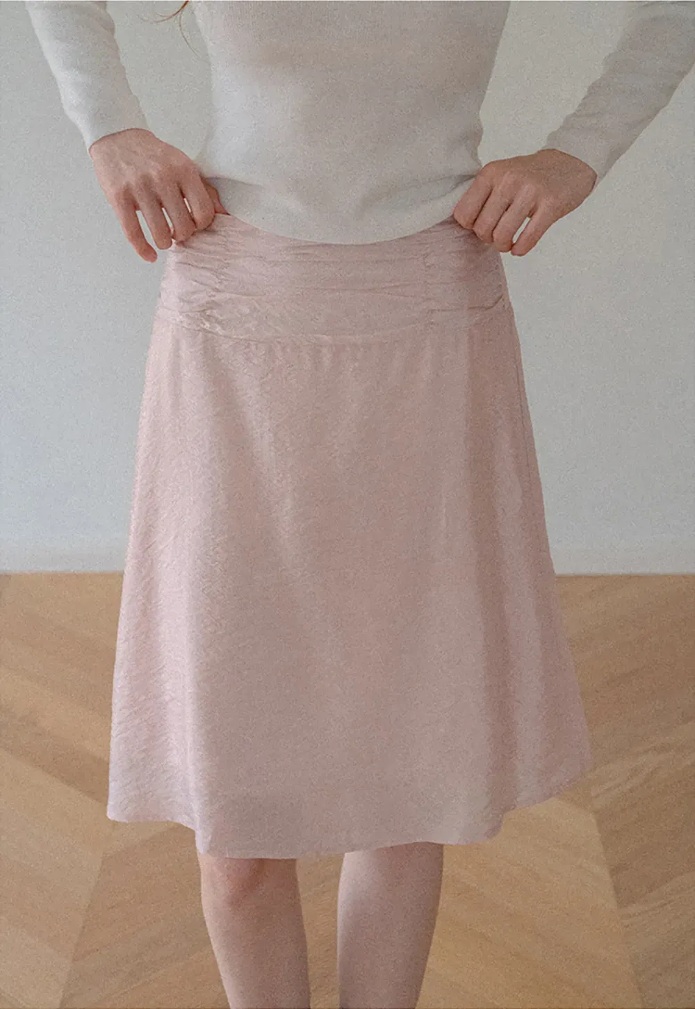 Textured A-Line Skirt with Gathered Waistband