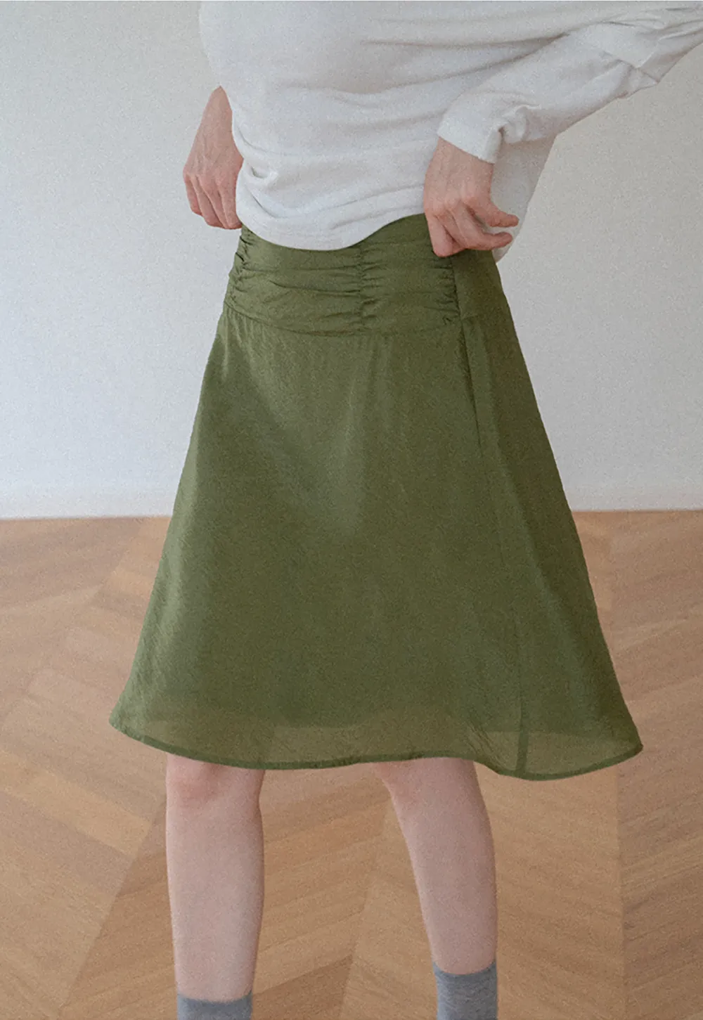Textured A-Line Skirt with Gathered Waistband
