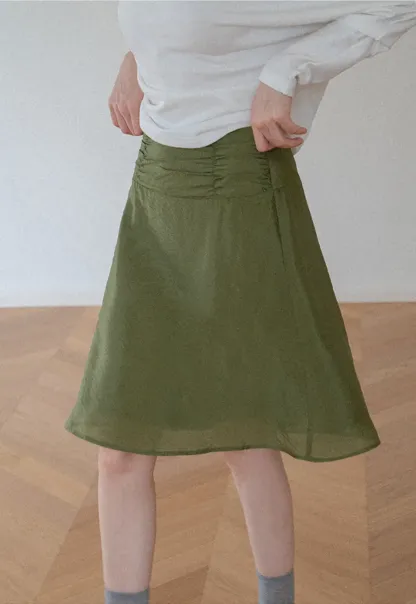 Textured A-Line Skirt with Gathered Waistband