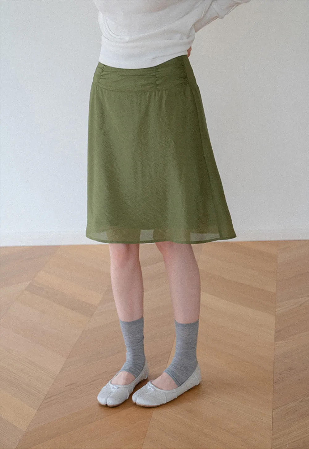 Textured A-Line Skirt with Gathered Waistband