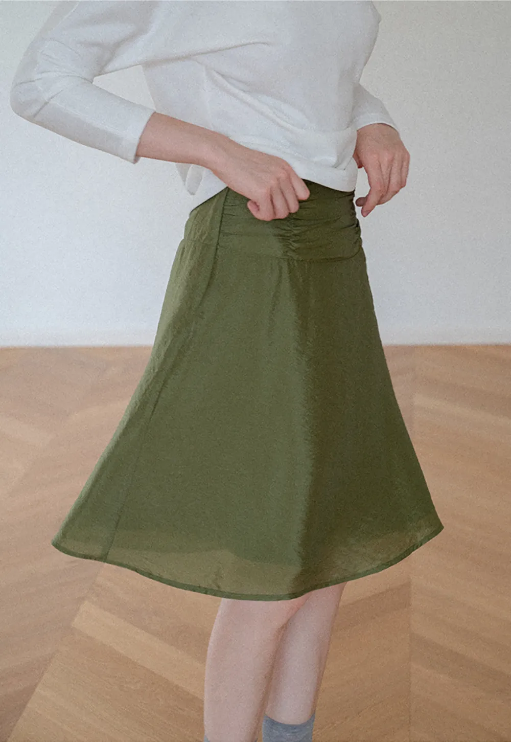 Textured A-Line Skirt with Gathered Waistband