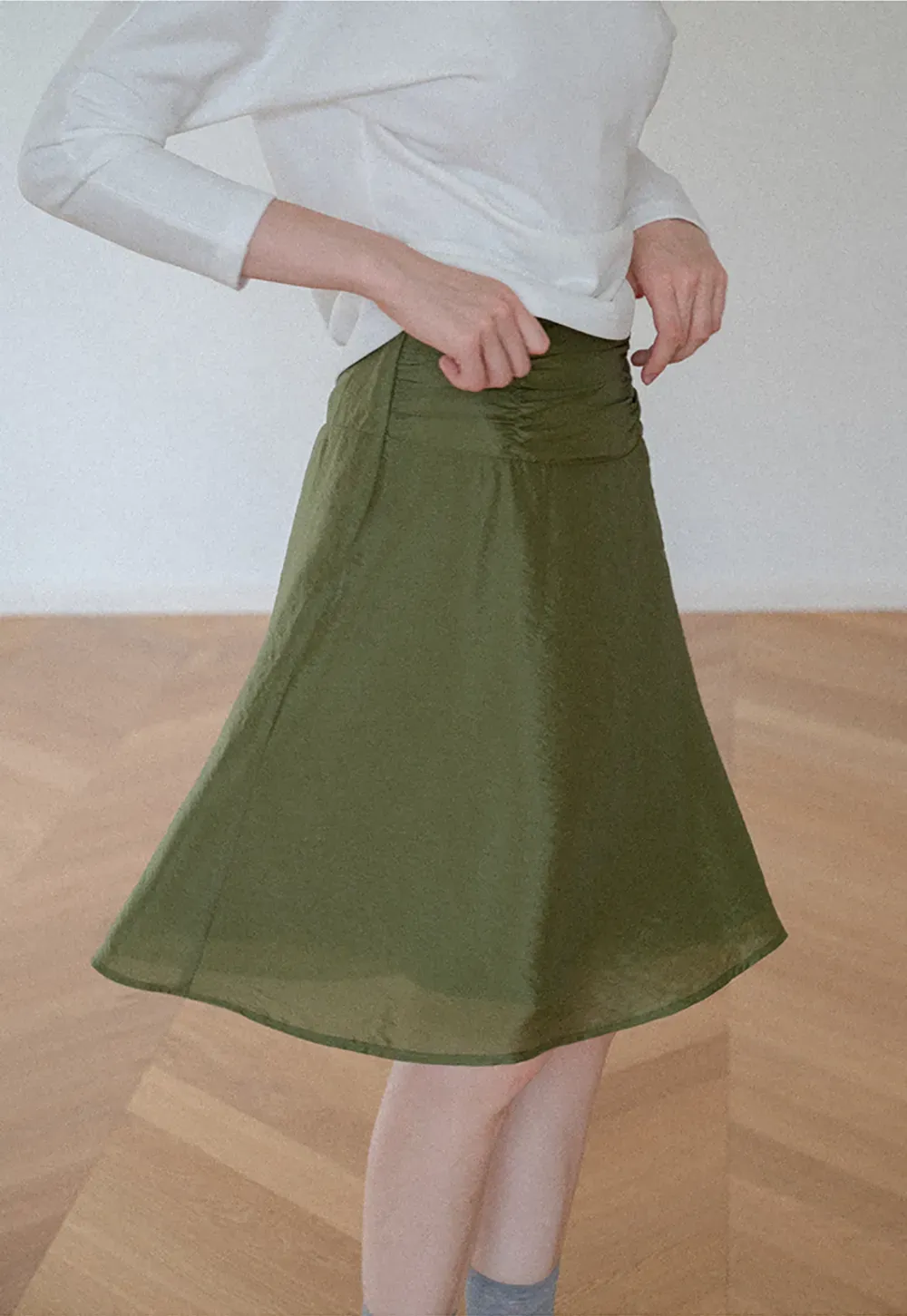 Textured A-Line Skirt with Gathered Waistband